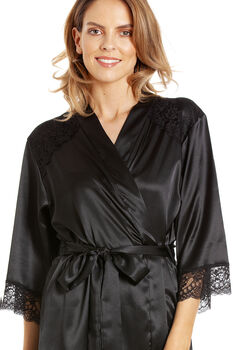 British Made Black Short Satin Dressing Gown With Lace Detail Ladies Size Eight To 28 UK, 3 of 5