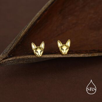Sphynx Cat Stud Earrings In Sterling Silver, 2 of 11