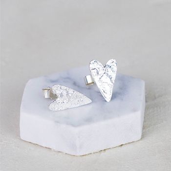 Recycled Silver Textured Heart Small Handmade Earrings, 2 of 6