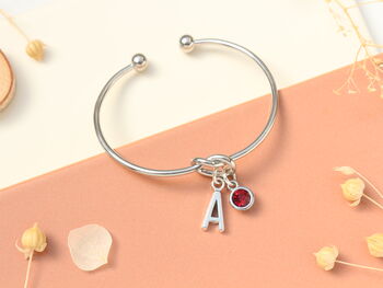 Personalised Initial Silver Bracelet Friendship Knot Cuff Bracelet, 6 of 10