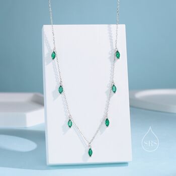 Emerald Green Cz Marquise Pendant Necklace, 6 of 11