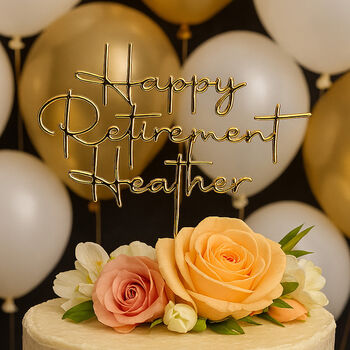 Personalised Gold Retirement Cake Topper Acrylic, 3 of 5