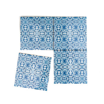 'Blue Turkish Flower' Handprinted Ceramic Tiles, 9 of 10