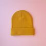 Unisex Hand Embroidered Mustard Beanie With Sushi, thumbnail 2 of 6
