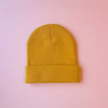Unisex Hand Embroidered Mustard Beanie With Sushi, 2 of 6