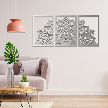 Wooden Mandala Wall Art Triptych For Modern Living Room Decor, 4 of 9