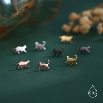 Sterling Silver Tiny Mismatched Cat Stud Earrings, 2 of 12