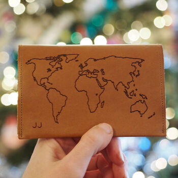 Personalised Leather Passport Holder With World Map, 10 of 12