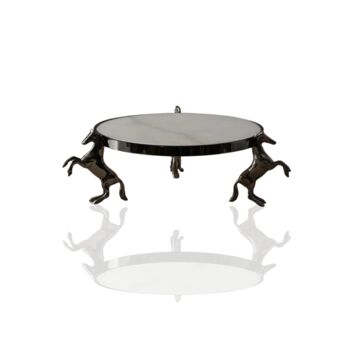 Round Brass Tray With Three Horse Base Mirrored Surface, 4 of 6