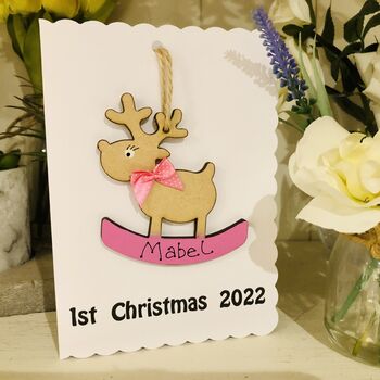 Personalised Baby 1st Christmas Decoration Pink Card, 4 of 4