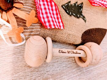 Babies 1st Christmas Personalised Wooden Rattle, 2 of 3