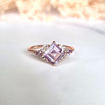 Square Amethyst Ring In Silver And Rose Gold Vermeil, 3 of 12
