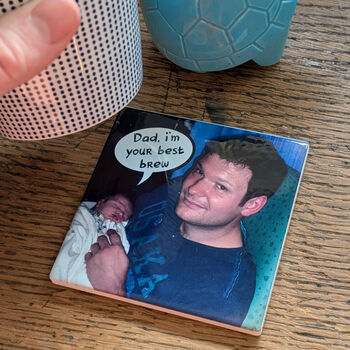Daddy And Child Personalised Speech Bubble Ceramic Coaster Tile, 2 of 4