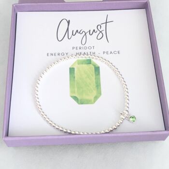 Sterling Silver August Birthstone Beaded Stretch Bracelet, 4 of 6