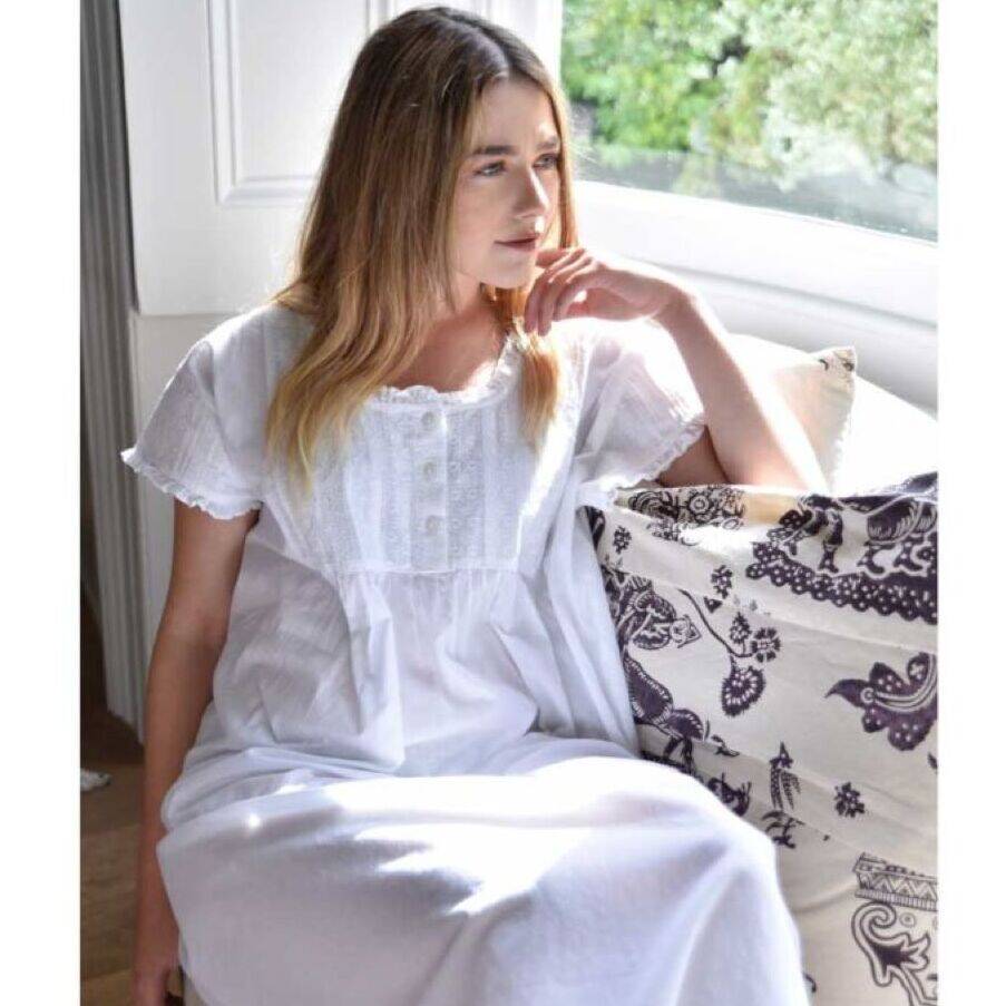 Ladies White Nightdress With Embroidered Yoke 'Serena', 1 of 6