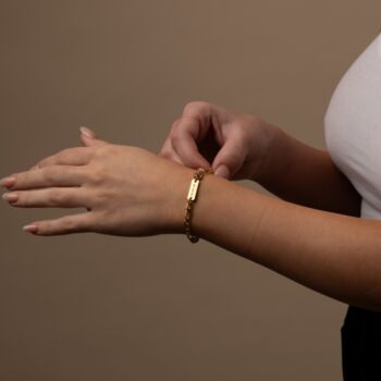 Engraved Gold Figaro Bracelet Womens, 2 of 9