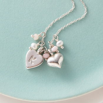 Personalised Silver Hearts And Pink Opal Necklace, 2 of 3