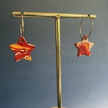 Handmade Leather Star Hoop Earrings Marbled, 6 of 8