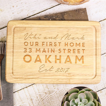 Personalised First Home Chopping Board Gift For Couple, 5 of 7