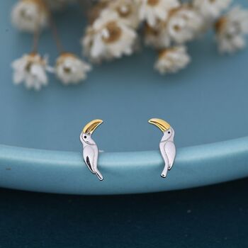 Sterling Silver Tiny Toucan Bird Stud Earrings, 7 of 12