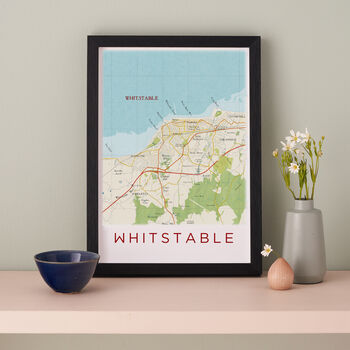 Framed And Personalised Whitstable Kent Map Print, 5 of 7