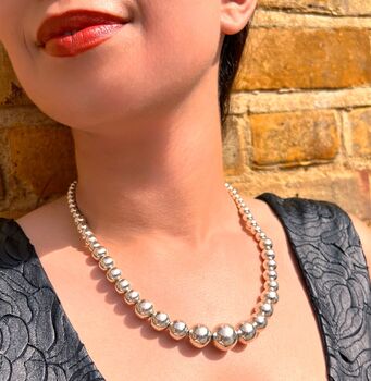 Graduated Sterling Silver Ball Bead Necklace, 2 of 4
