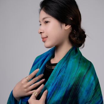 100% Mulberry Silk Scarf, Turquoise And Peacock Blue In Gift Box, 5 of 11