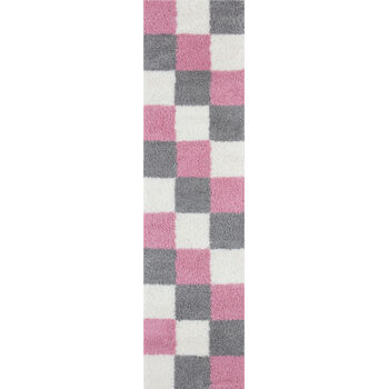 The Rugs Geometric Shaggy Rug Pink Checkered Rug, 2 of 12