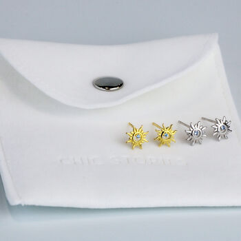 Sterling Silver Crystal Detail Sun Stud Earrings, 5 of 6