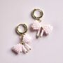 18ct Gold Plated Beaded Bow Huggie Hoop Earrings, thumbnail 2 of 7