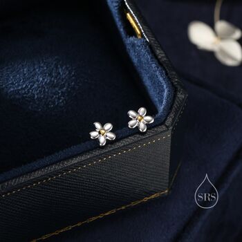 Sterling Silver Tiny Little Forget Me Not Flower Screw Back Earrings, 5 of 12
