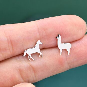 Mismatched Horse And Llama Stud Earrings In Sterling Silver, 2 of 10