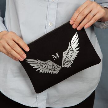 Personalised Angel Wing Initial Cosmetic Or Wash Bag, 3 of 4