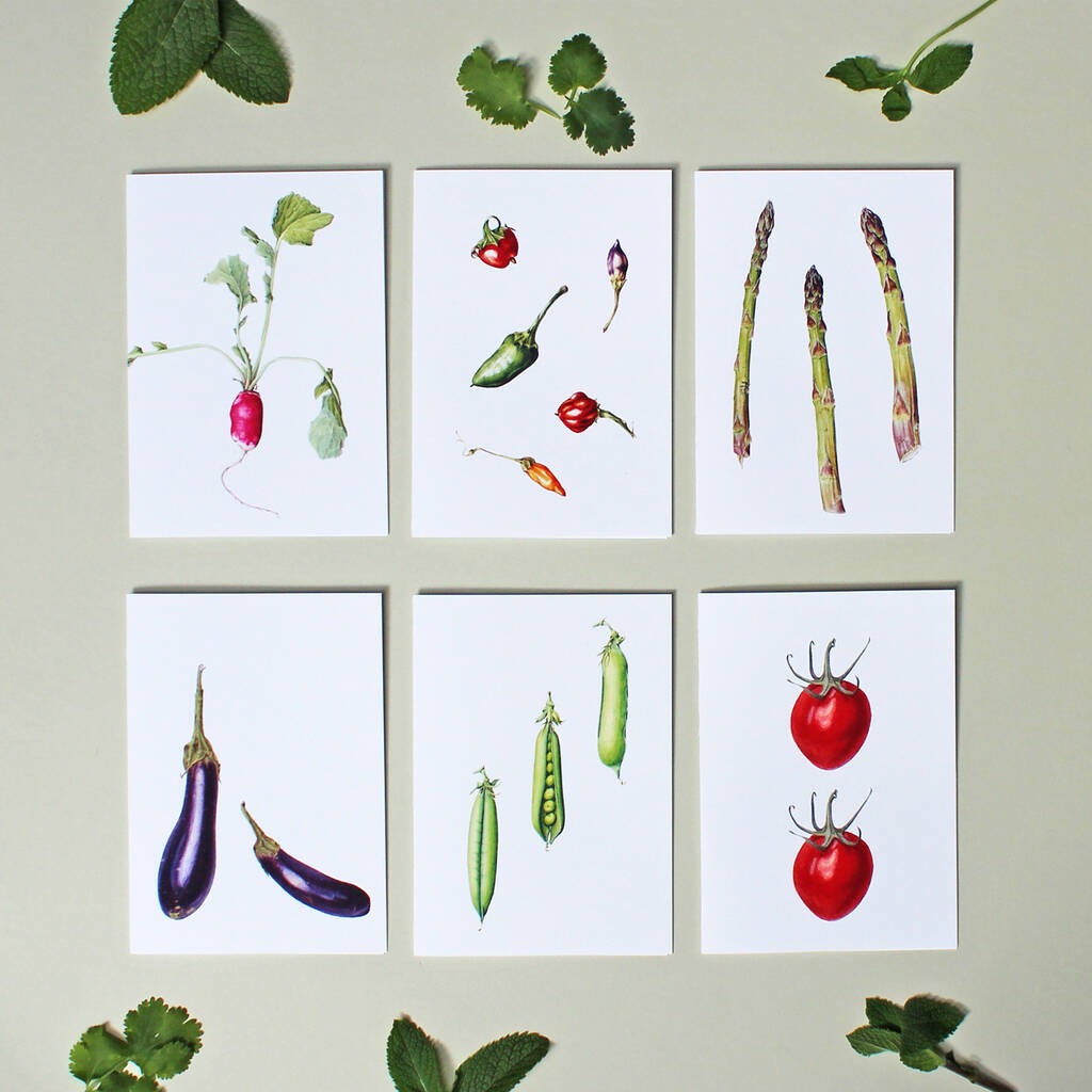 Six Cards With Vegetable Illustrations, 1 of 8