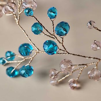Blue And Blush Pink Crystal Bridal Hair Vine, 3 of 9