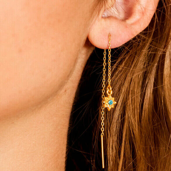 Guiding North Star Turquoise Threader Earrings Gold, 1 of 8