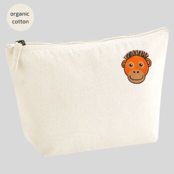 Embroidered Orangutan Organic Cotton Accessory Bag, 2 of 2