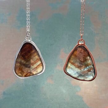 Triangular Silver/Rose Gold Plated Sapphire Necklace, 2 of 3