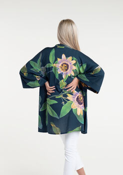 Passionflower Mid Length Kimono Petrol, 4 of 4