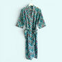Teal Ditsy Floral Print 100% Cotton Block Print Dressing Gown, thumbnail 2 of 6