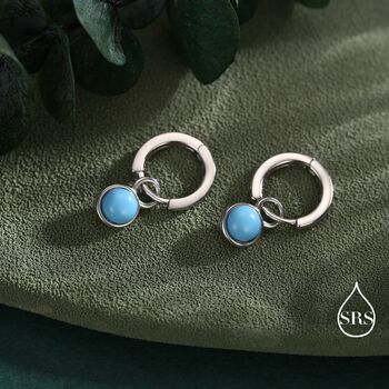 Sterling Silver Dangling Blue Turquoise Hoop Earrings, 6 of 11