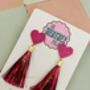 Pink Tassel Heart Glitter Resin Earrings, thumbnail 6 of 6