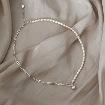 Cindy Ivory Silver Pearl Ball Love Clip Necklace, 2 of 6