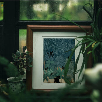 Black Cats In A Potted Jungle Print, 2 of 6