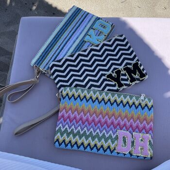 Personalised Chevron Stripe Pouch Wristlet Clutch Bag, 7 of 12