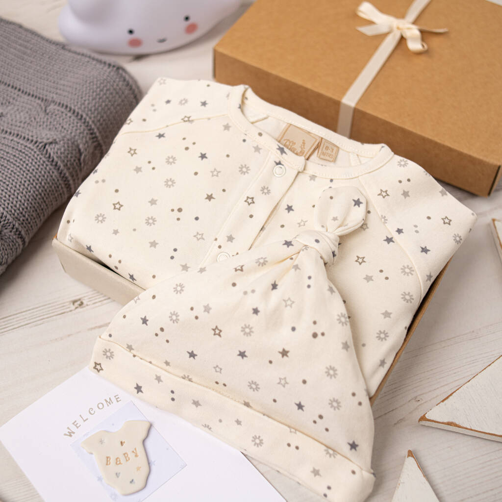 Unisex Little Star Babygrow And Hat Gift Set, 1 of 9
