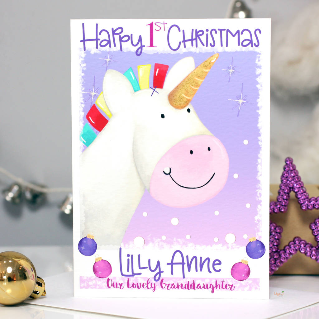 Personalised Unicorn Baby 1st Christmas Card, 1 of 5