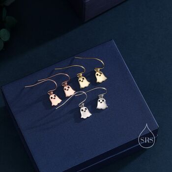 Little Ghost Drop Hook Earrings In Sterling Silver, 4 of 10