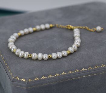 Sterling Silver Genuine Freshwater Pearl Beaded Bracelet, 7 of 12