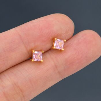 Princess Cut Tourmaline Pink Stud Earrings, 7 of 12